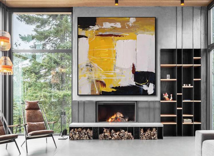 Minimal Black Painting White Abstract Canvas Artwork QD04J wall art